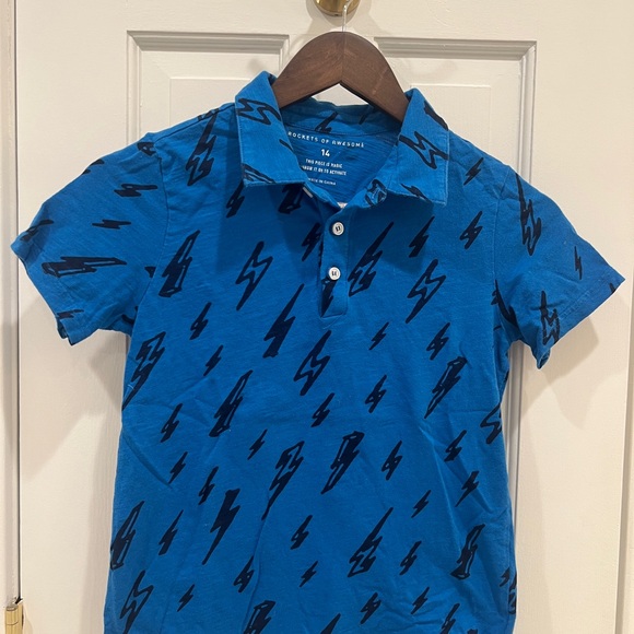 Rockets of Awesome Blue Lightning Bolt Boys Polo Shirt Size 14 - Picture 1 of 5